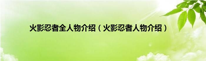 火影忍者全人物介绍（火影忍者人物介绍）