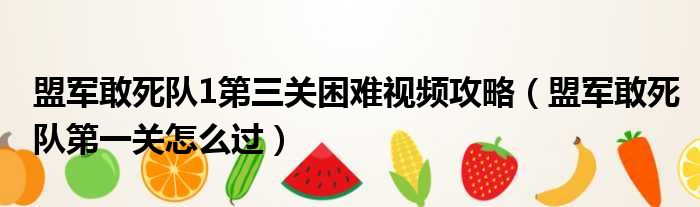 盟军敢死队1第三关困难视频攻略（盟军敢死队第一关怎么过）