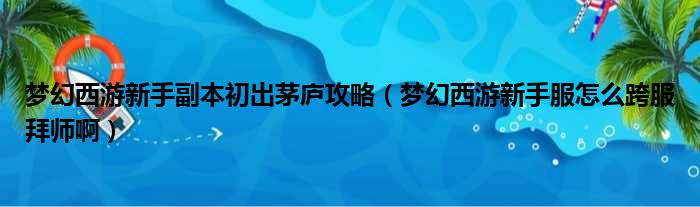 梦幻西游新手副本初出茅庐攻略（梦幻西游新手服怎么跨服拜师啊）