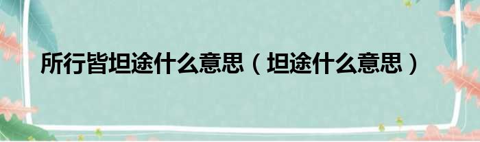 所行皆坦途什么意思（坦途什么意思）