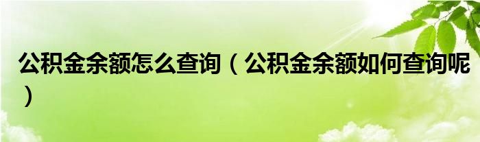 公积金余额怎么查询