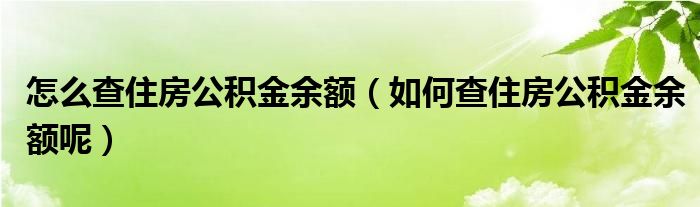 怎么查住房公积金余额