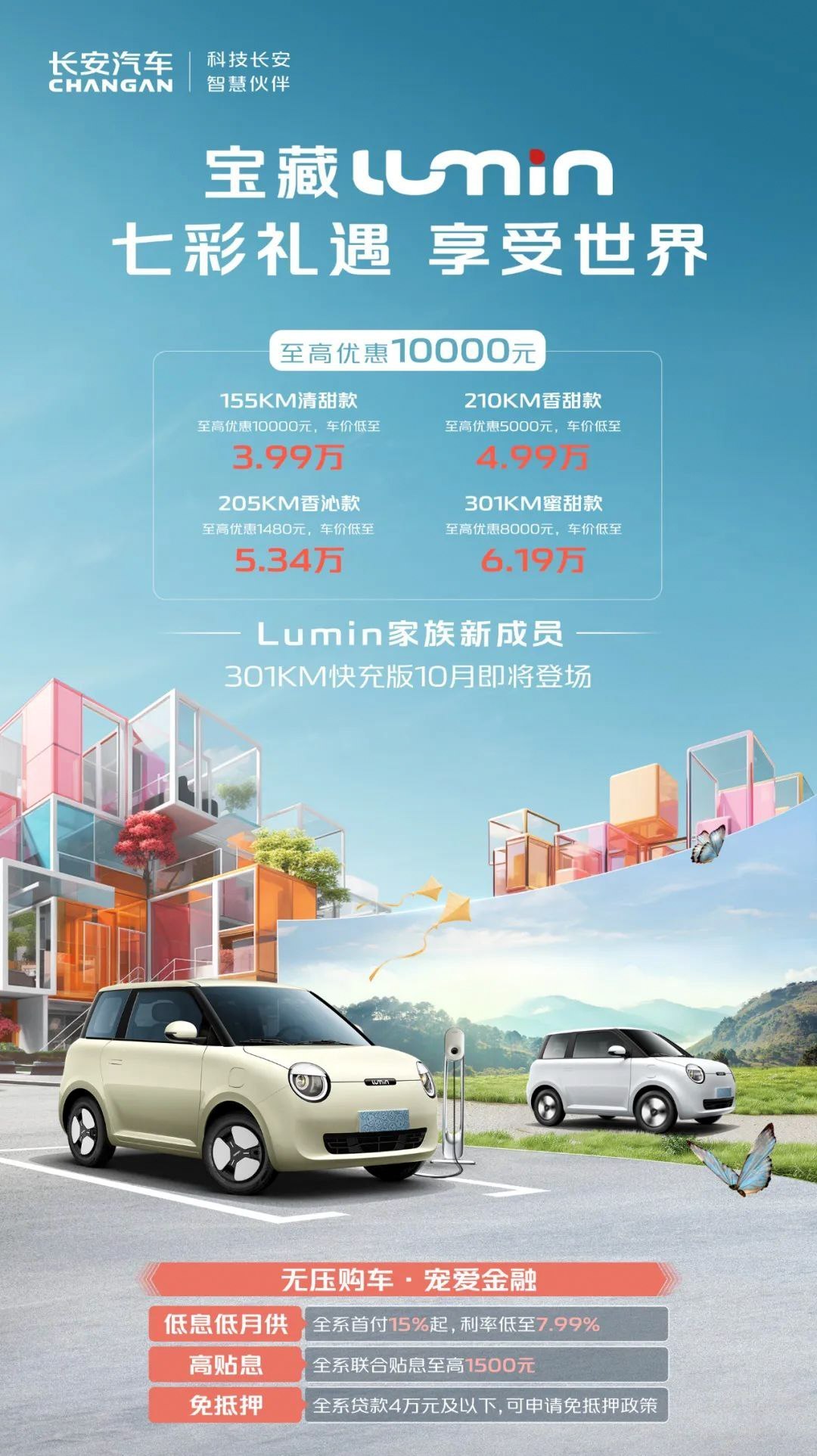 长安Lumin 301km快充版10月即将发布