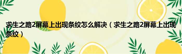 求生之路2屏幕上出现条纹怎么解决