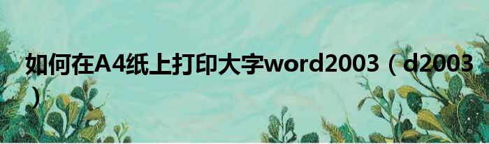 如何在A4纸上打印大字word2003