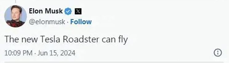 马斯克：全新特斯拉Roadster能够飞行