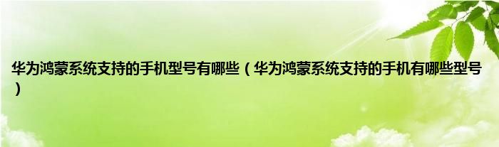 华为鸿蒙系统支持的手机型号有哪些（华为鸿蒙系统支持的手机有哪些型号）