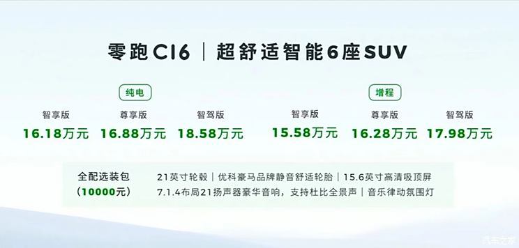 售15.58-18.58万元 零跑C16正式上市