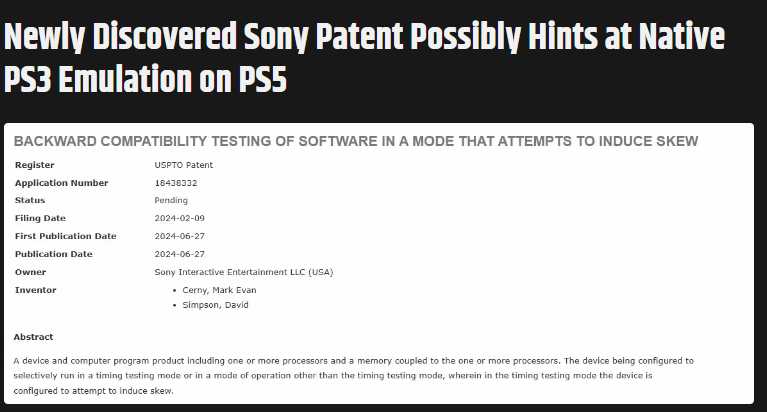 PS5首席架构师提交新专利 PS5有望原生运行PS3游戏？