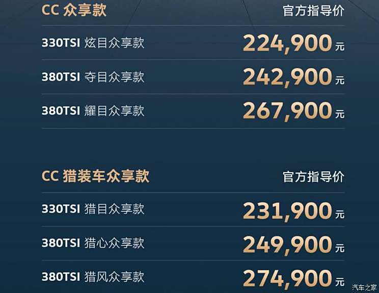 官降2.5万 一汽-大众CC家族众享款上市