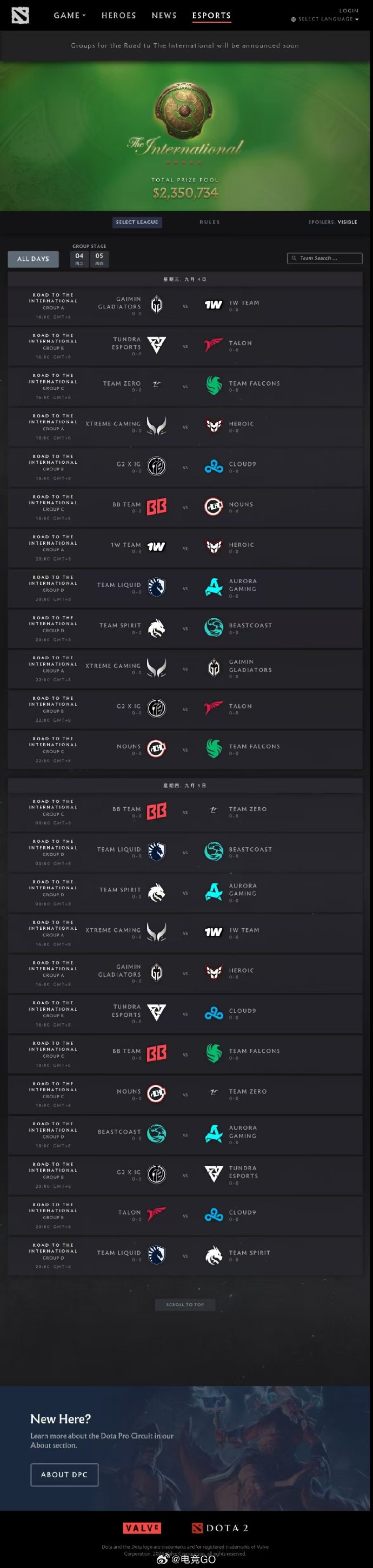 Ti13小组赛赛程：16:00开战 ZeRo首战Falcons，XG对阵Heroic