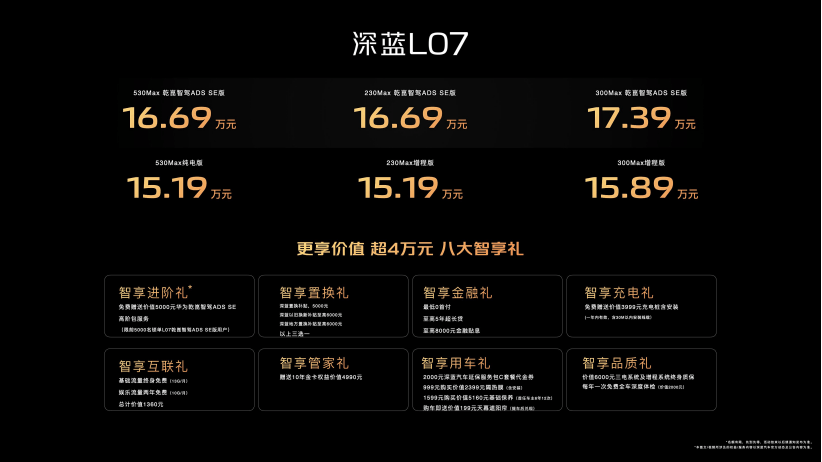 15.19-17.39万，搭载华为ADS SE，深蓝L07正式上市