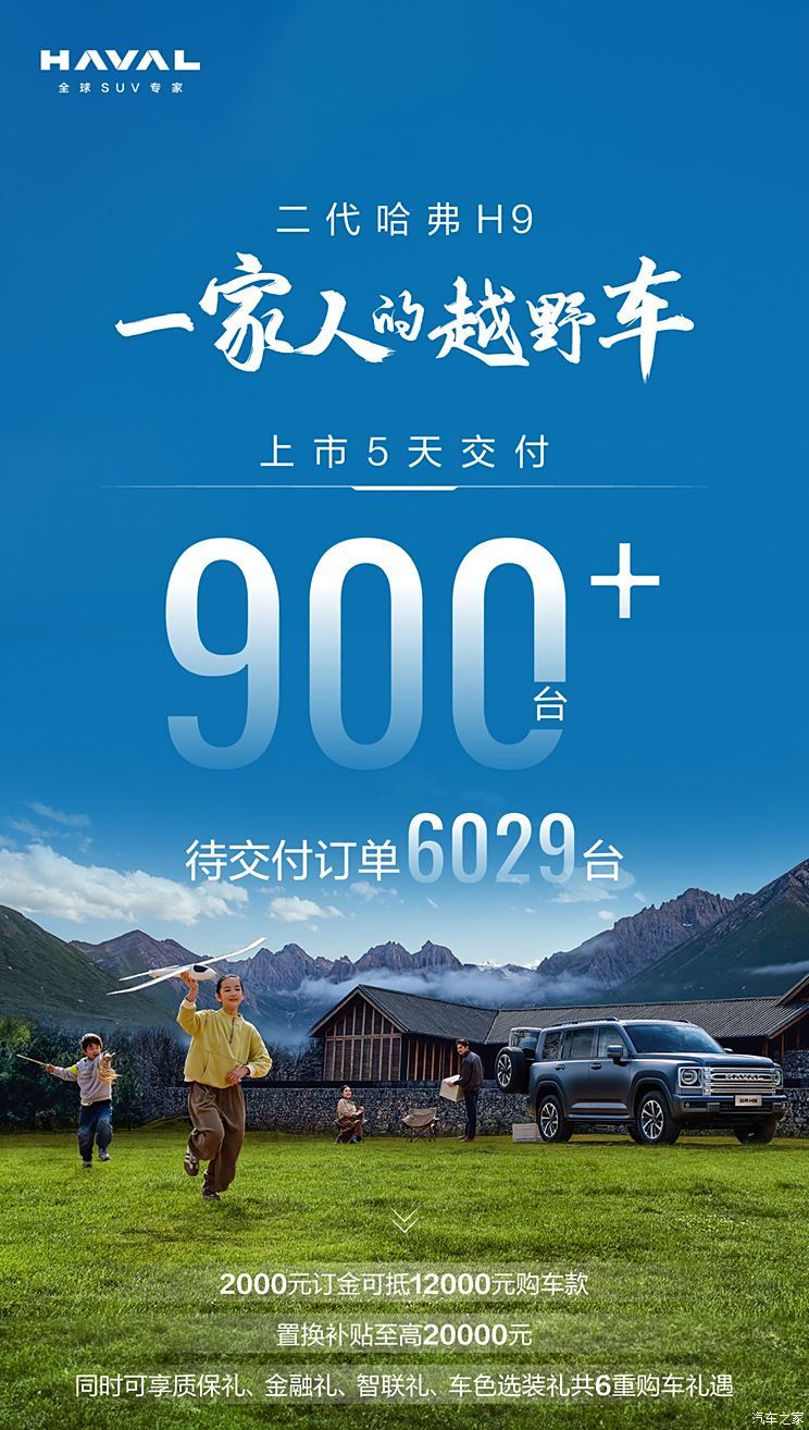 全新哈弗H9上市5天交付突破900台，待交付订单6029台