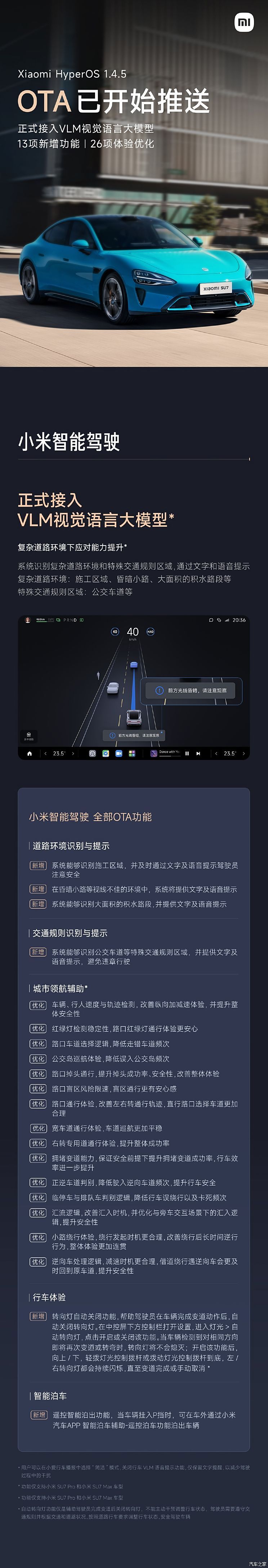 智能驾驶/澎湃智能座舱升级 小米开启HyperOS 1.4.5版本OTA升级